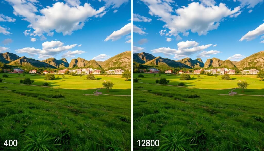 Comparison of same scene shot at different ISO values showing noise levels Comparison of same scene shot at different ISO values showing noise levels