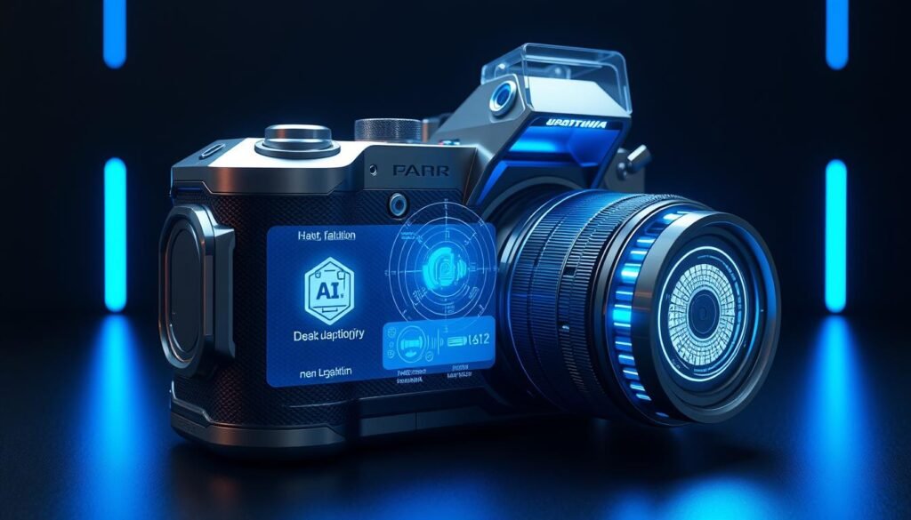Futuristic camera concept with AI and computational photography features Futuristic camera concept with AI and computational photography features