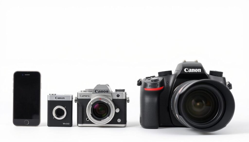 Size comparison of different camera types from smartphone to professional DSLR Size comparison of different camera types from smartphone to professional DSLR